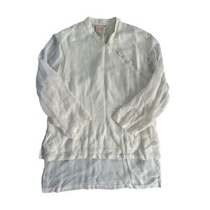 April Cornell Chinese Style Vintage Cream Embroidered Long Sleeve Blouse M